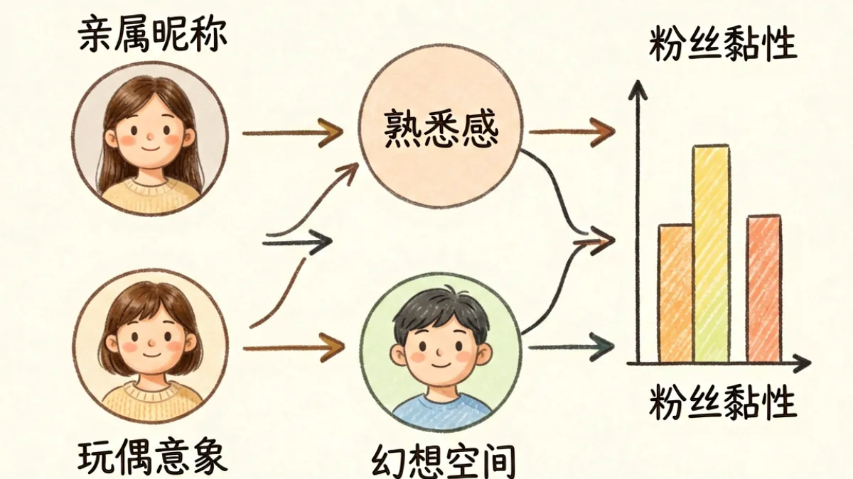 粉丝文化中亲属昵称与情感投射关系的分析示意图，展示玩偶姐姐称谓背后的心理机制